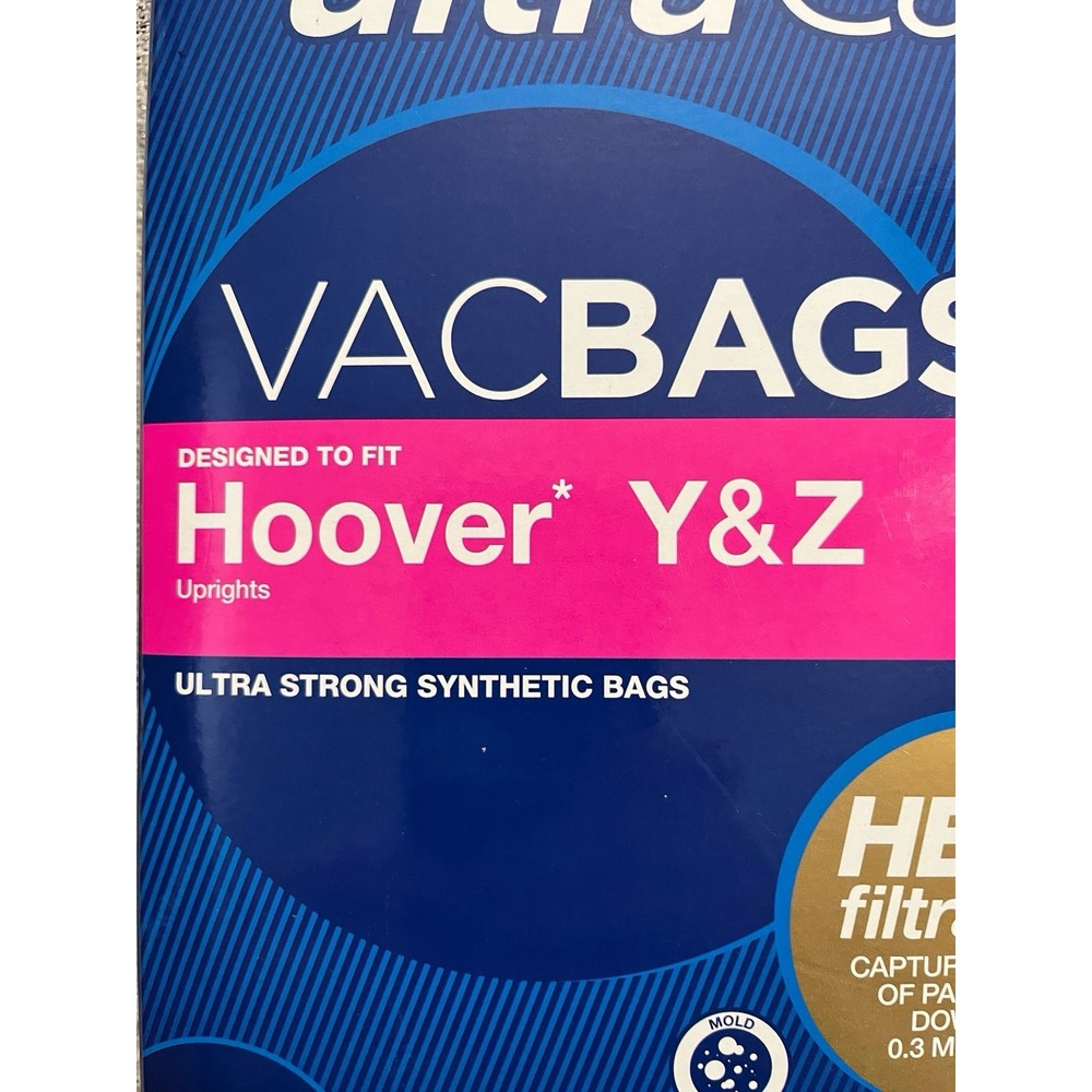 Ultra Care 2 Vacbags Hoover Vacuum Y & Z Uprights HEPA Filtration Synthetic